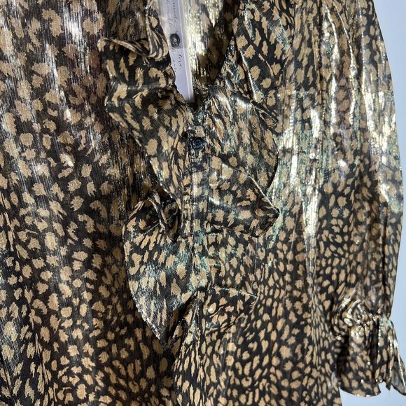 NWT alice + olivia SILK Blend‎ Leopard Print V neck Ruffle Trim Blouse SMALL - Picture 12 of 15